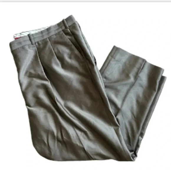 VTG PHAT FARM Premium Dress Pants Mens 51R Slacks Gray Silver Satin Pleat Cuff - Picture 3 of 10